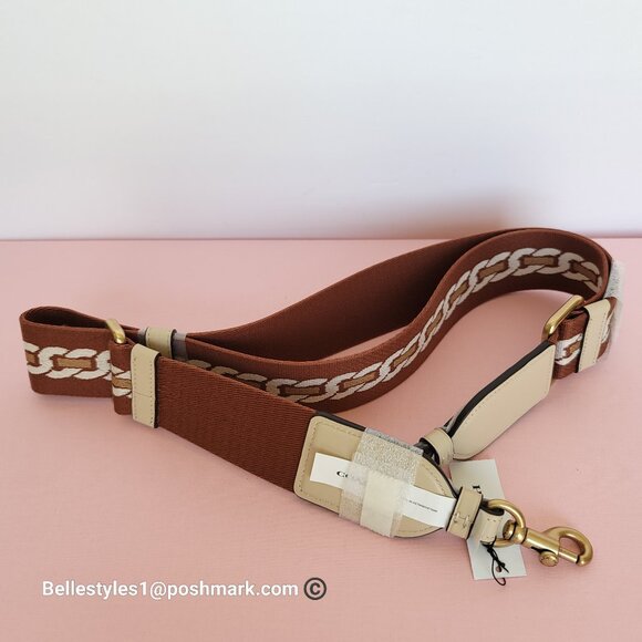 COACH Webbing Strap With Chain Stripe Print and Glovetanned Leather-Ivory multi⭐ - Picture 4 of 15